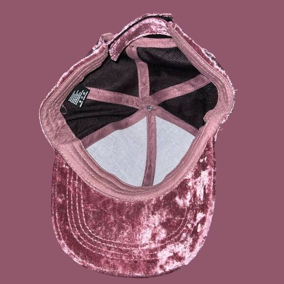 David & Young Pink Faux Velvet Bedazzled Baseball Adjustable Hat - Picture 7 of 8